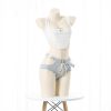 Pure Color Tank Top Hollow Out Denim Shorts Lingerie Set - Modakawa Modakawa