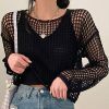 Loose Hollow Out See Through Mesh Crochet Crop Top - Modakawa Modakawa