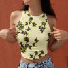 Butterfly Print Round Collar Crop Top - Modakawa Modakawa