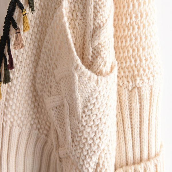 Open Front Tassel Knit Cardigan Sweater Coat - Modakawa Modakawa