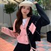 Chic Colorblock Love Heart Knit V-neck Cardigan Sweater - Modakawa modakawa