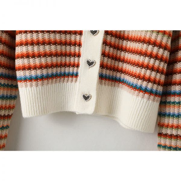 Colorblock Stripe Rainbow Cardigan Sweater Casual Pants Two Pieces - Modakawa modakawa